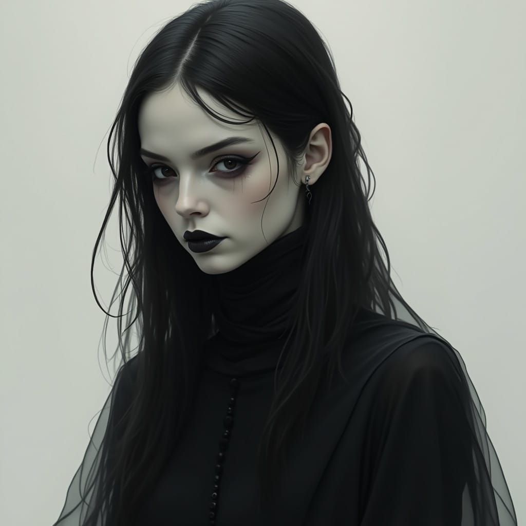 Ethereal Figure of Shadows: Enigmatic Vampire in Dark Elegan...