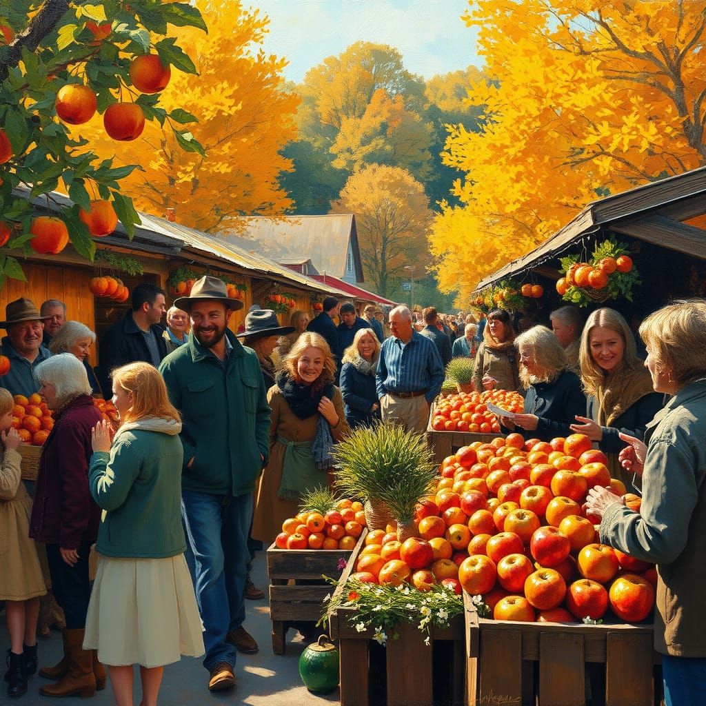 Whimsical Autumn Apple Fair in Neo-Impressionist Style