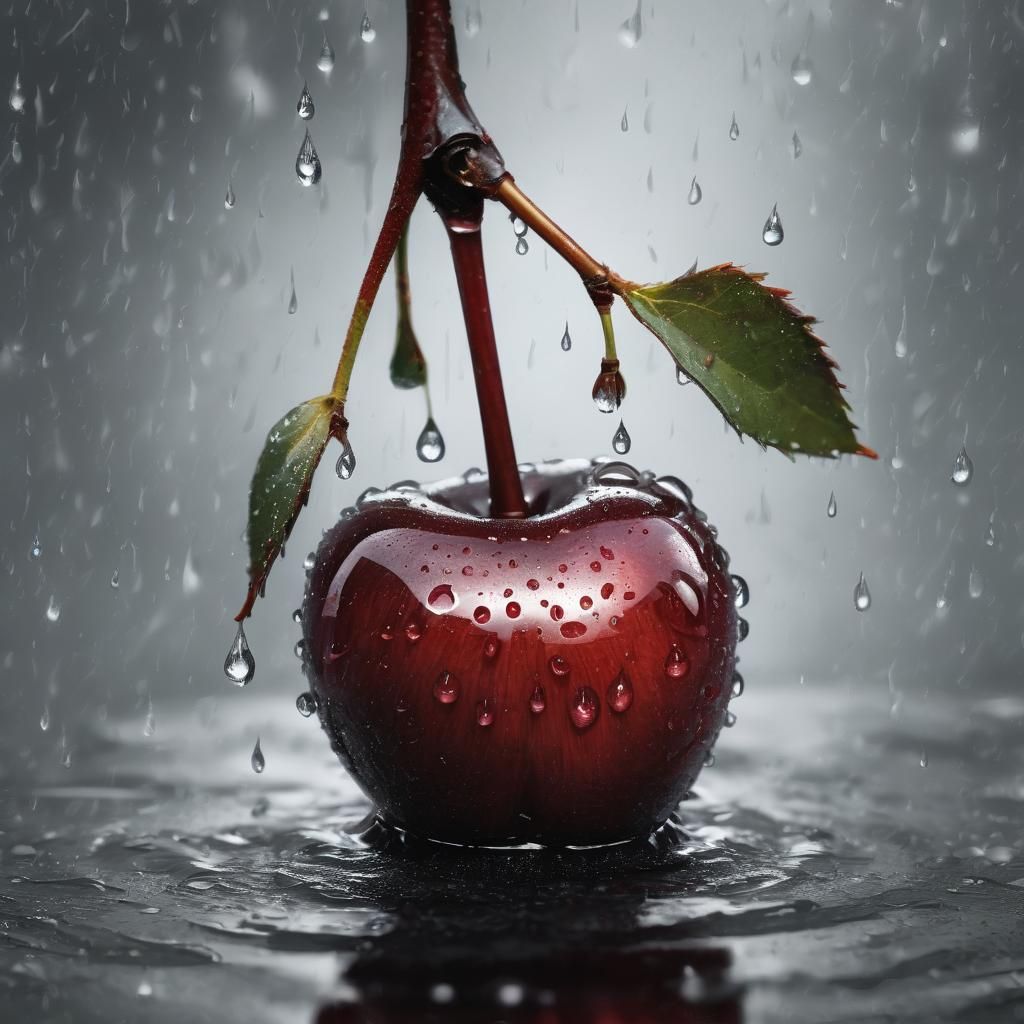 Gothic Cherry with Raindrops in Chiaroscuro