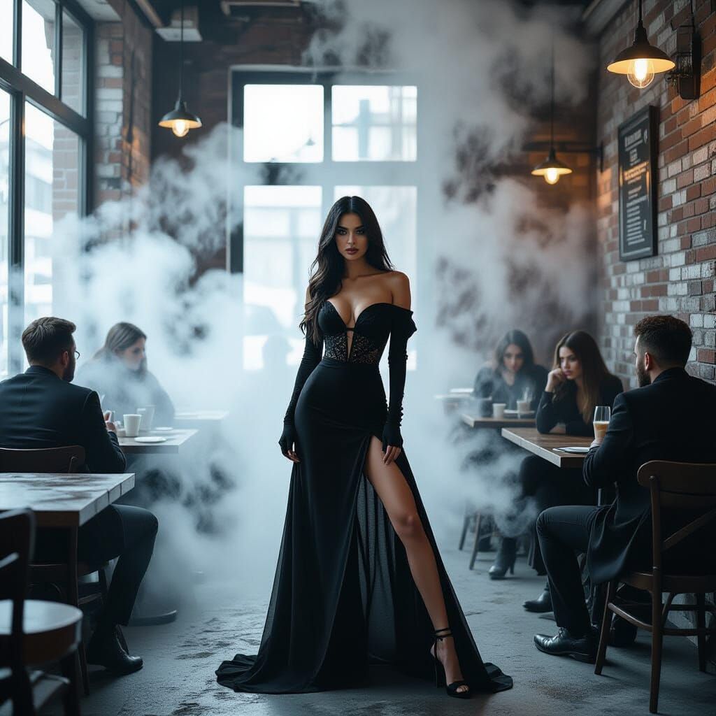 Fashion Model in Urban Goth Coffee Shop