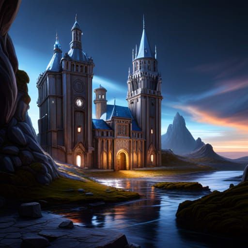 Space Age European Castle: Fantastical Matte Painting