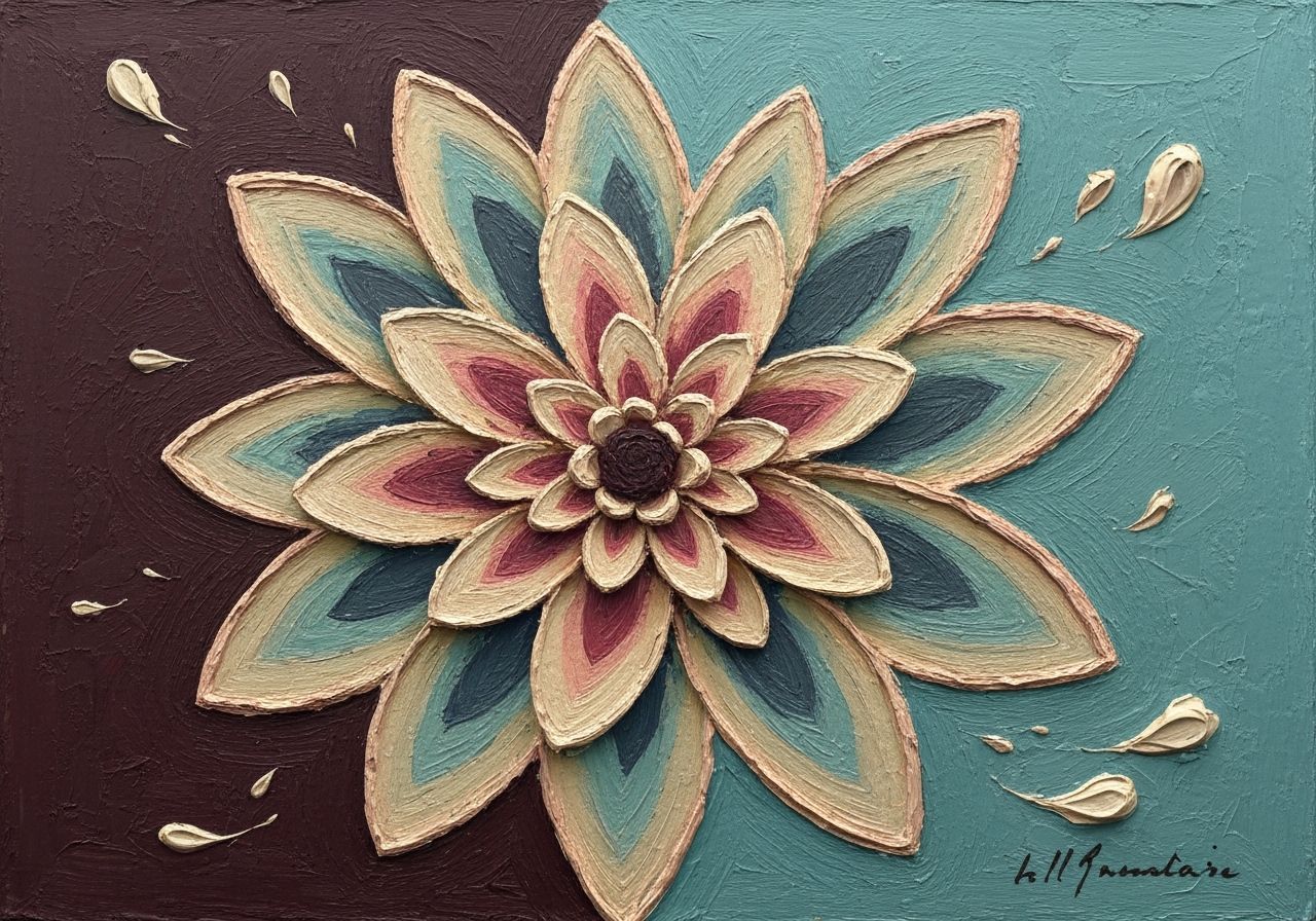 Surreal Impasto Painting of Yin Yang Stone and Flower