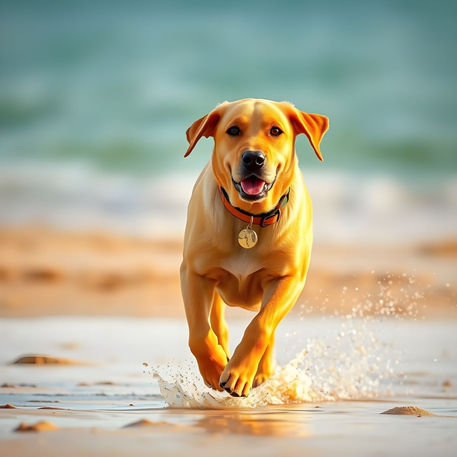 Golden Lab Dog on Beach, Sharp Focus Photography