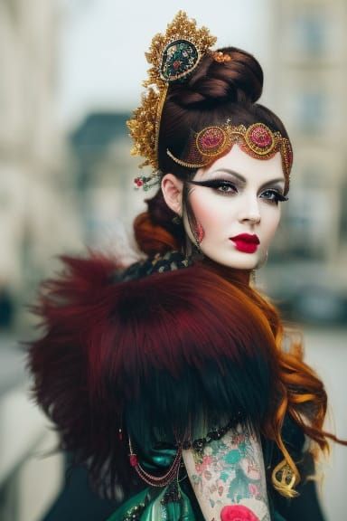 Redhead in Filigree Mask: Rococo Fantasy Portrait