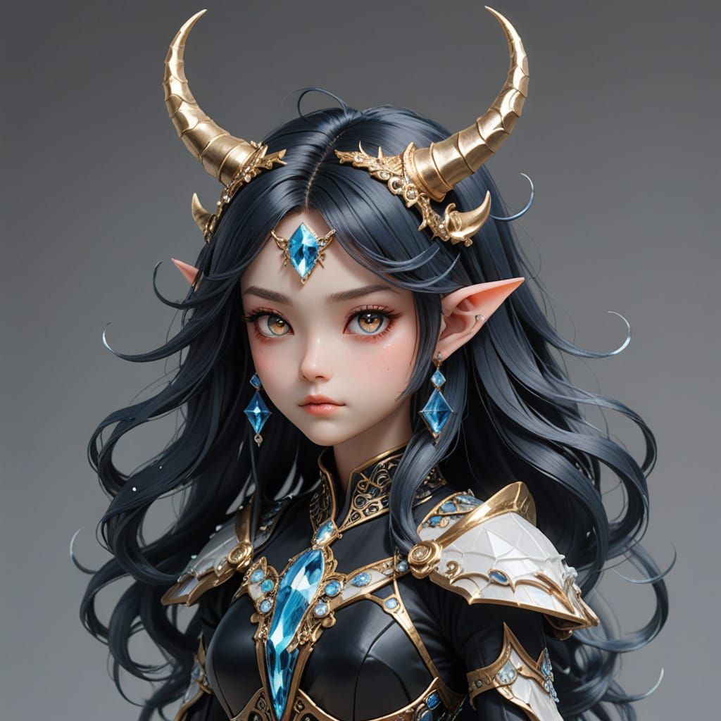 Crystalline Woman with Scaled Body and Horns