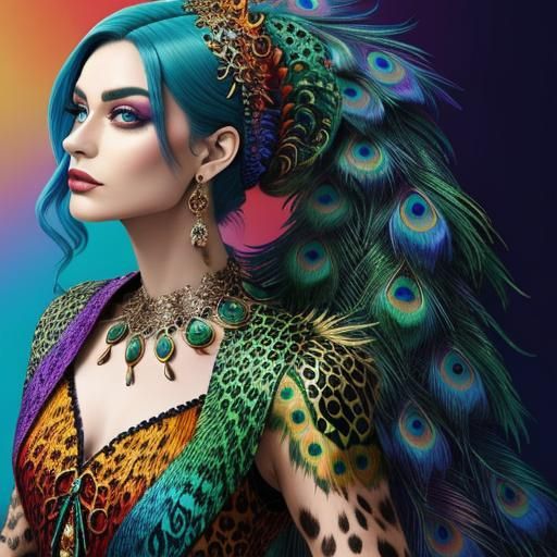 Abstract Woman with Dragon Scales and Peacock Hair