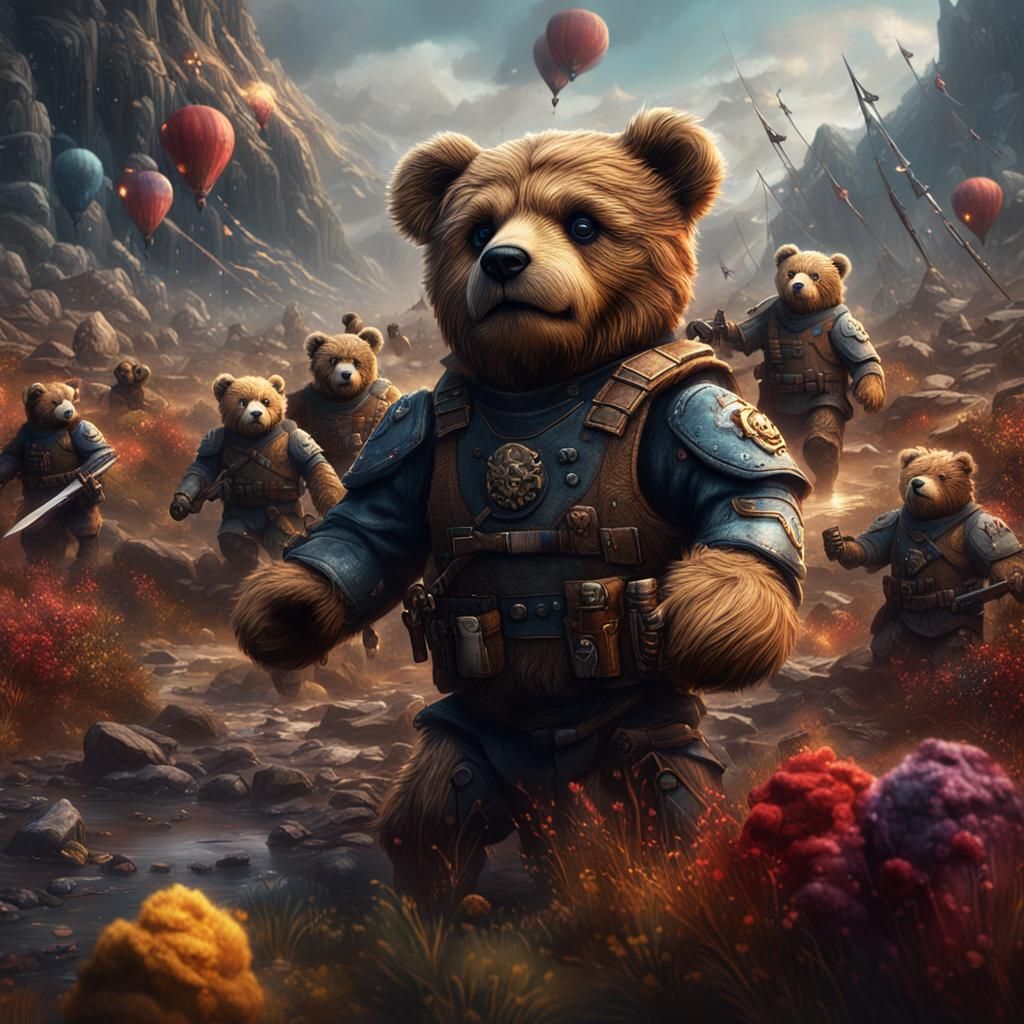 Teddy Bear War in Detailed Matte Painting