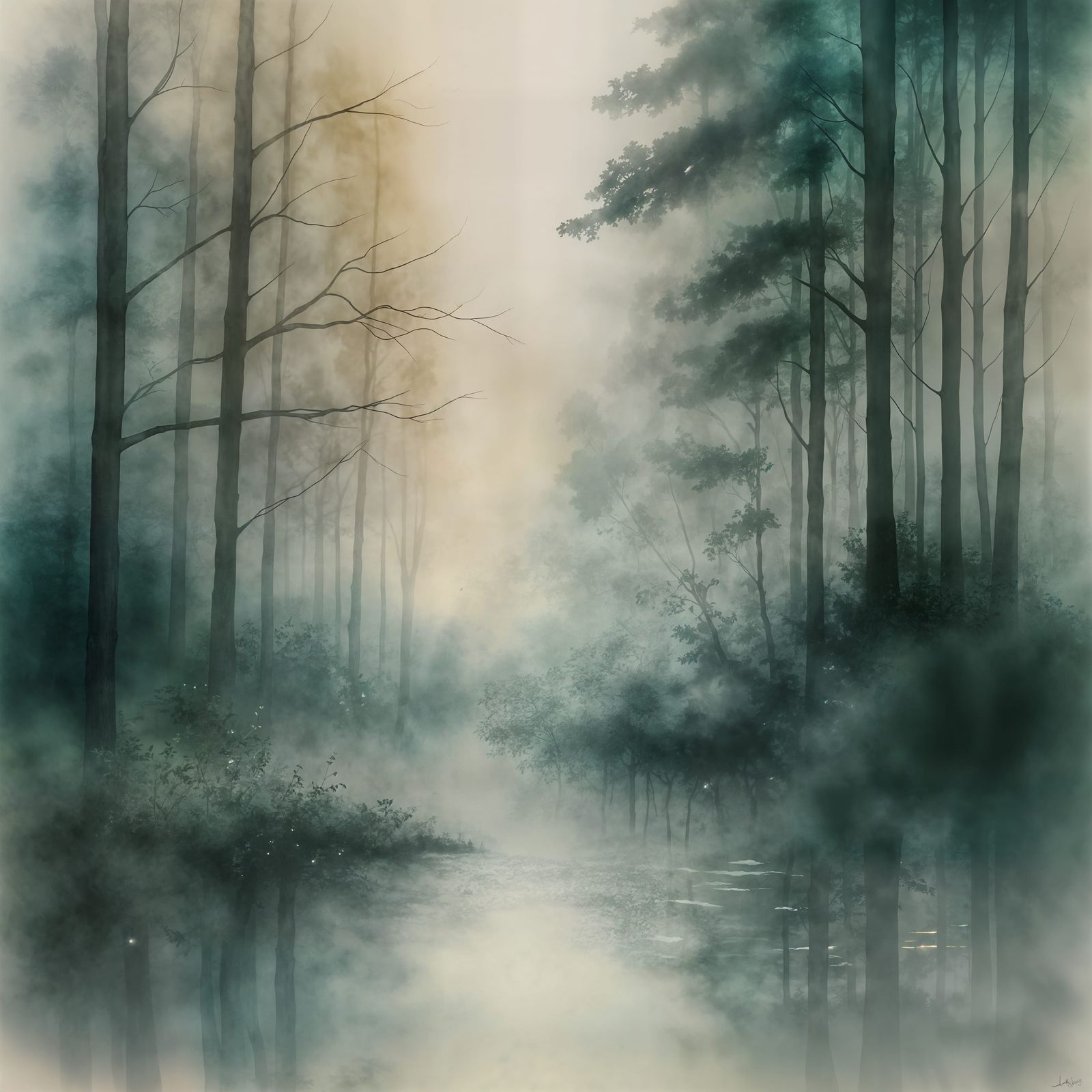 Misty Forest Watercolor Painting