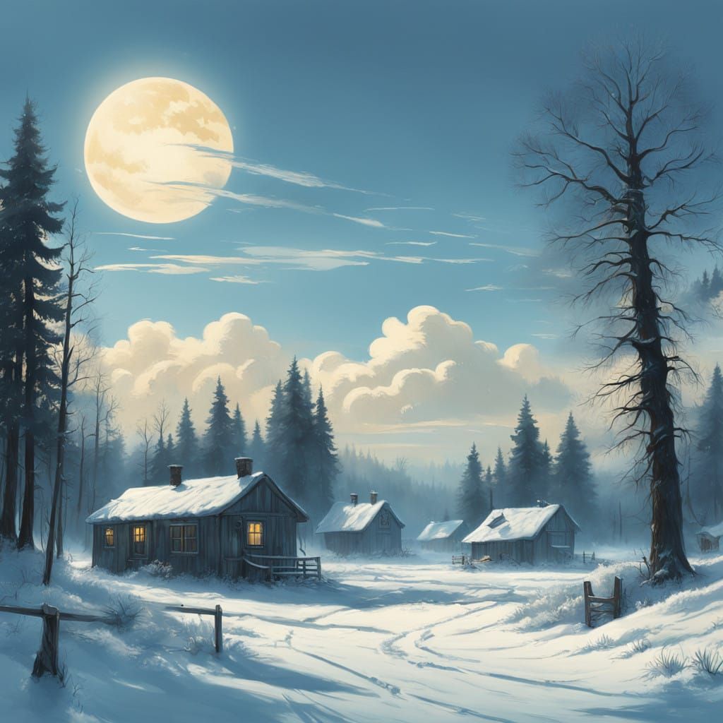 Serene Winter Wonderland with Intricate Snow Carvings in Sof...