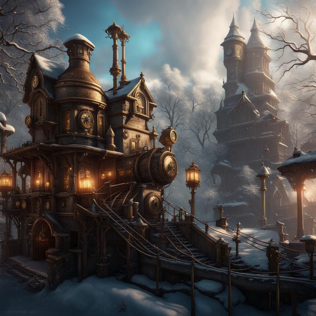 Steampunk Folktale Winter: Detailed Matte Painting