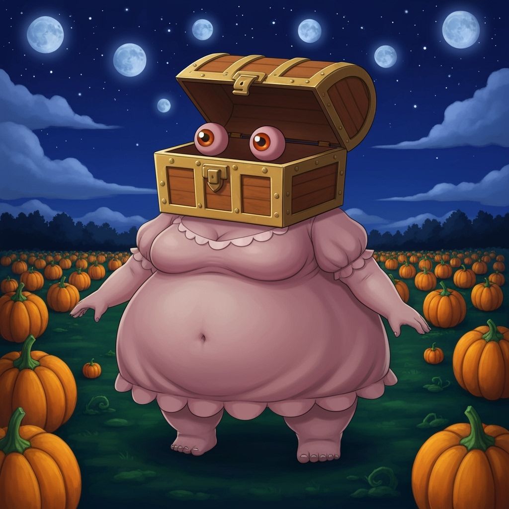 Cute Mimic Monster Girl in Fantasy Pumpkin Field