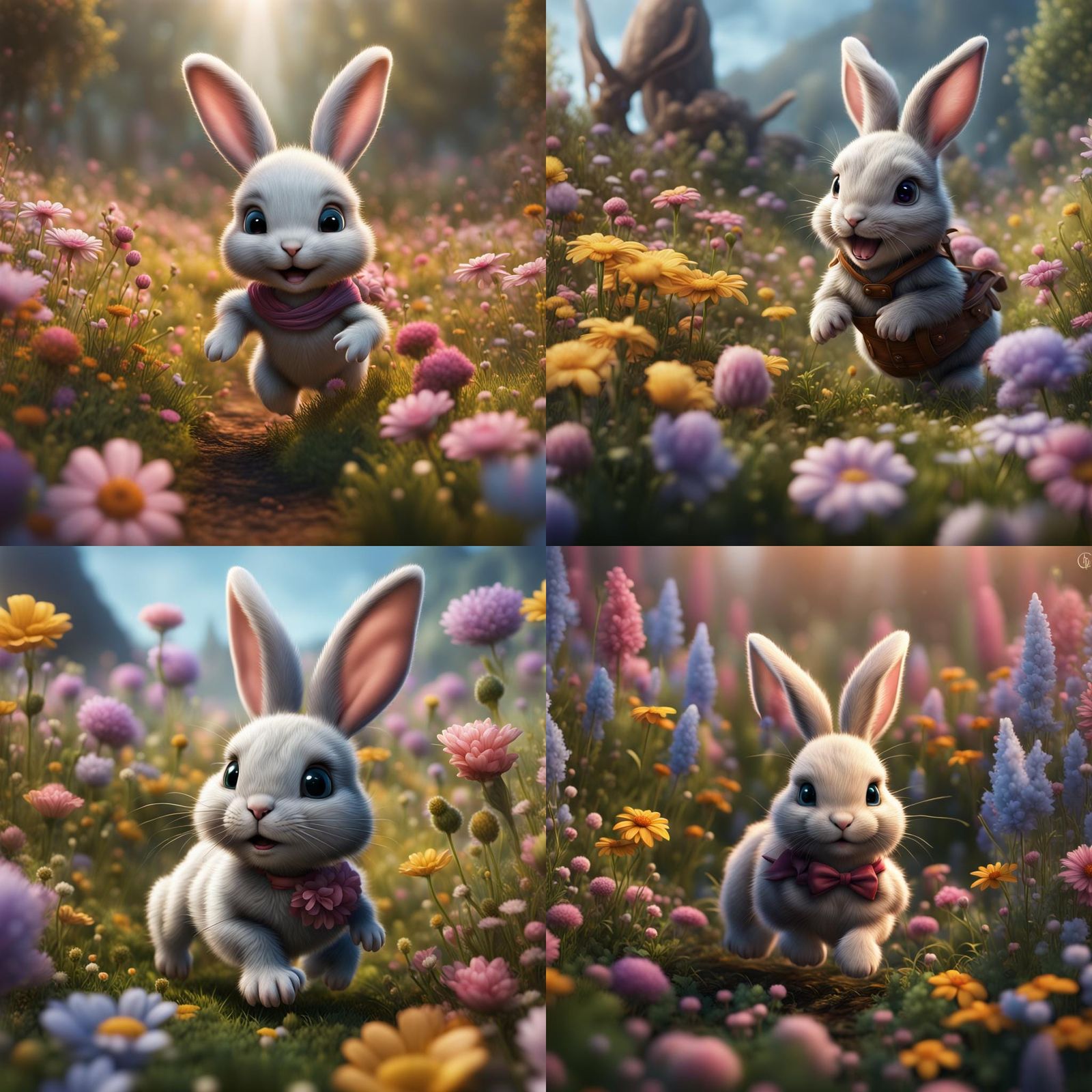 Cute Bunny Hopping Through Flower Field