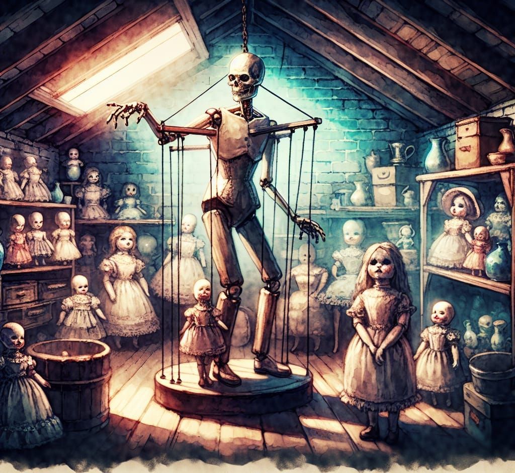 The Porcelain Puppet Master: A Watercolor Vision