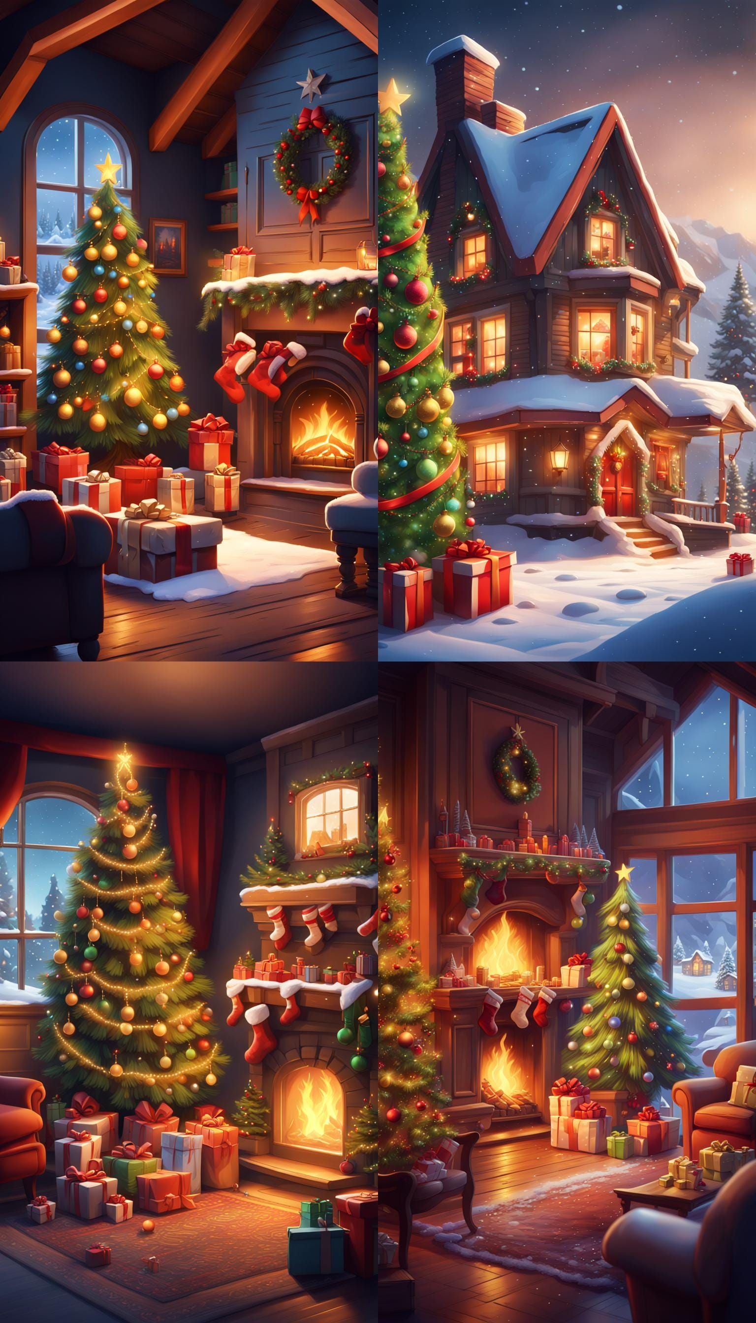 Christmas House with Tree in Cartoon Style