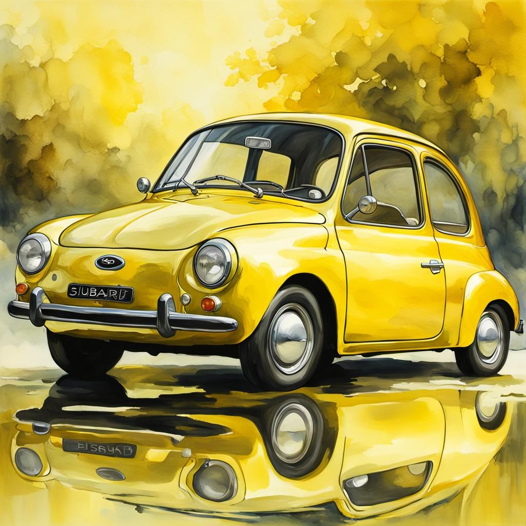 Metallic Yellow Subaru 360 in Rembrandt Style