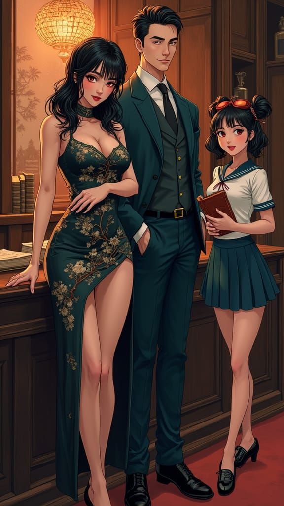 Elegant Woman with Intricate Cheongsam in Vintage Detective ...