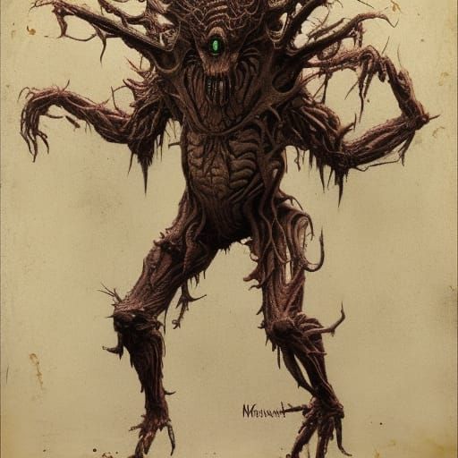 Dark Fantasy Creature with Many Arms