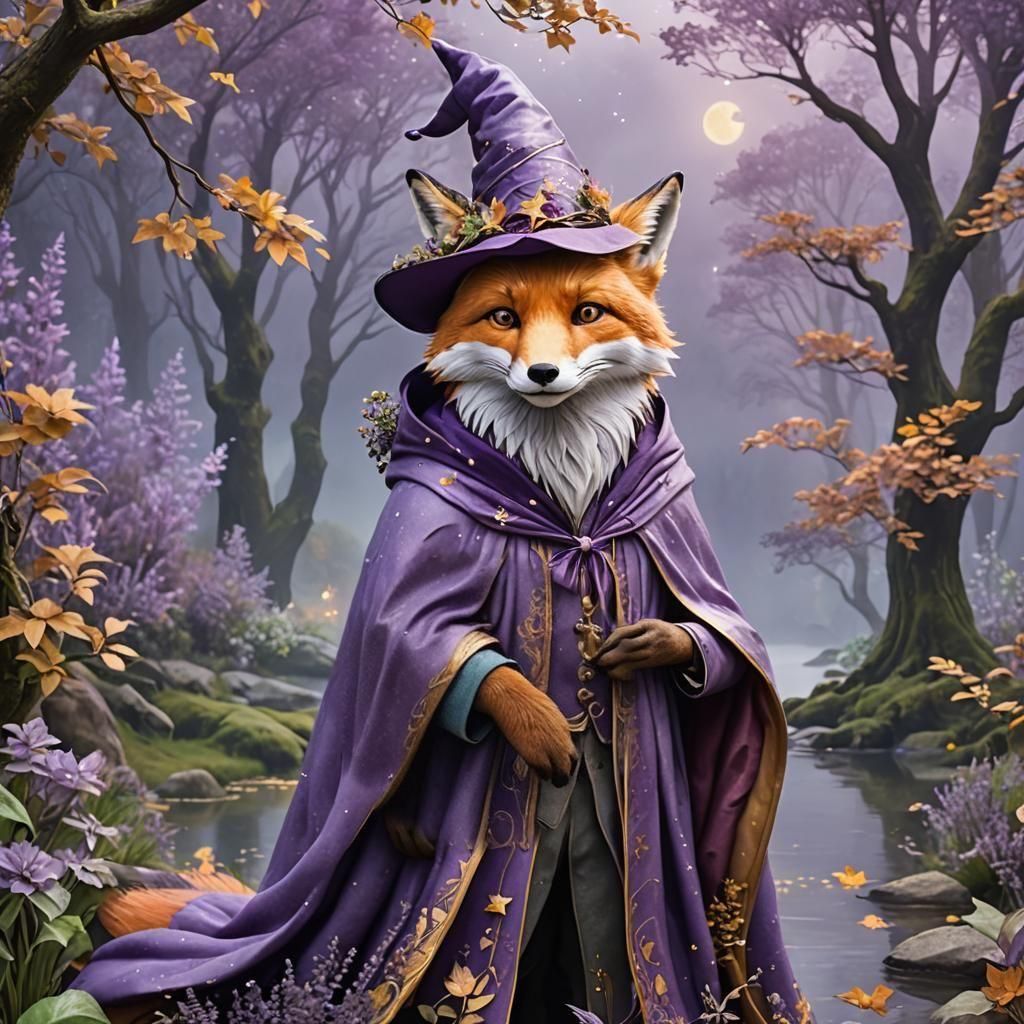 Wizard Fox Portrait in Beatrix Potter Style