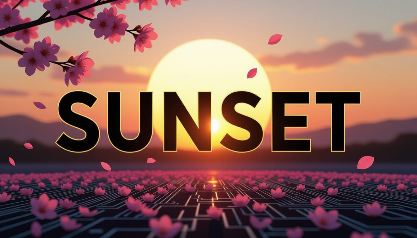Sunset Logo with Japanese Anime and Futuristic Elements