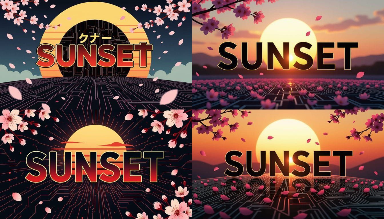 Anime-Inspired Sunset Logo with Cherry Blossoms