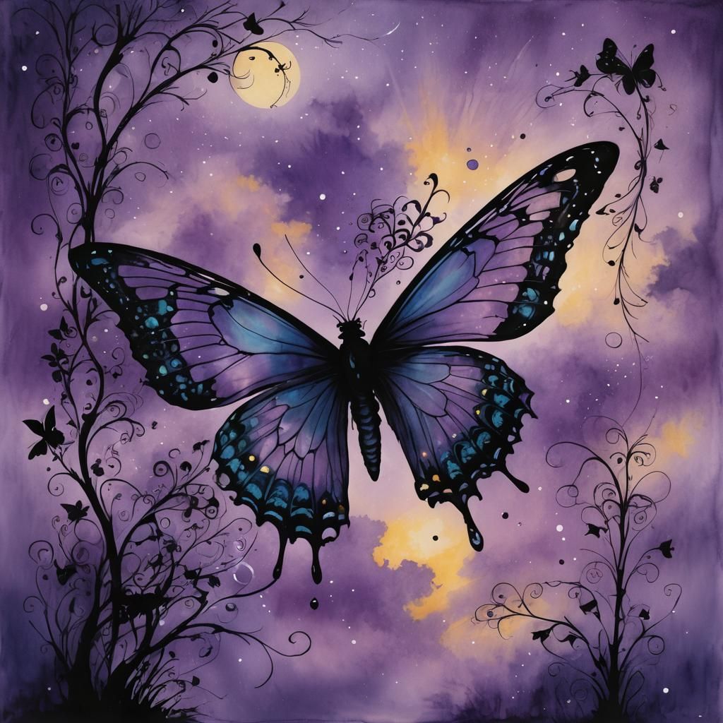 Bioluminescent Butterfly Silhouette with Celtic Symbols