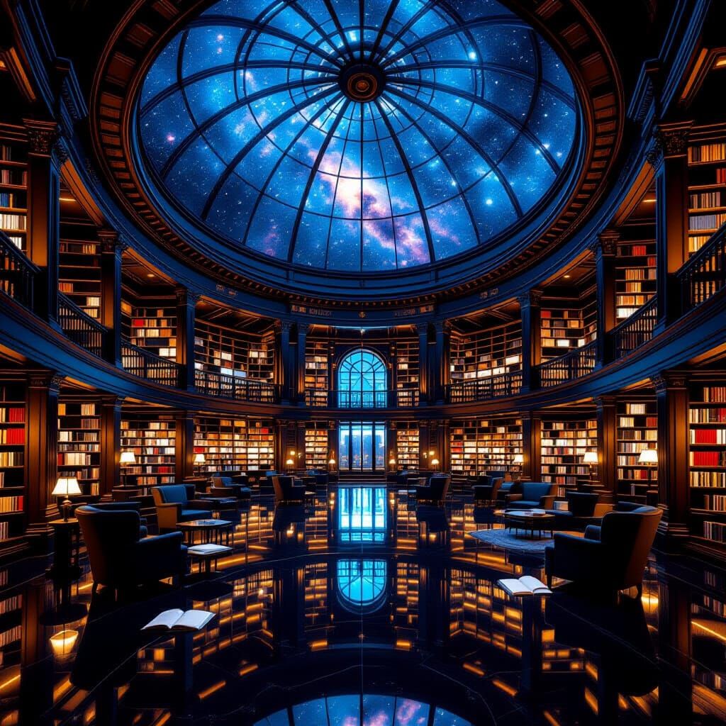 Futuristic Library Bathed in Cosmic Light