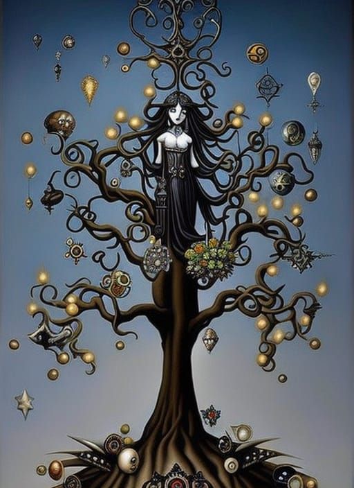 Surreal Holy Grail Tree with Vampire Robot