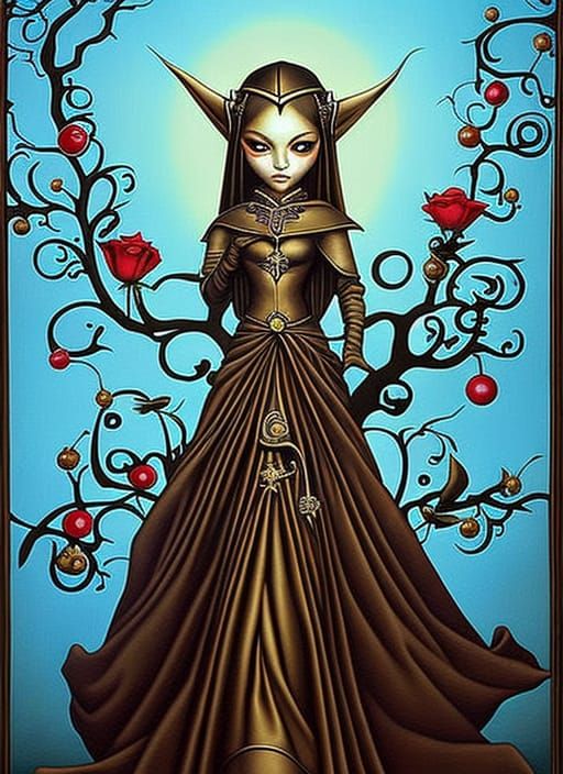 Surreal Cyber Tree with Vampire Robot, Digital Art