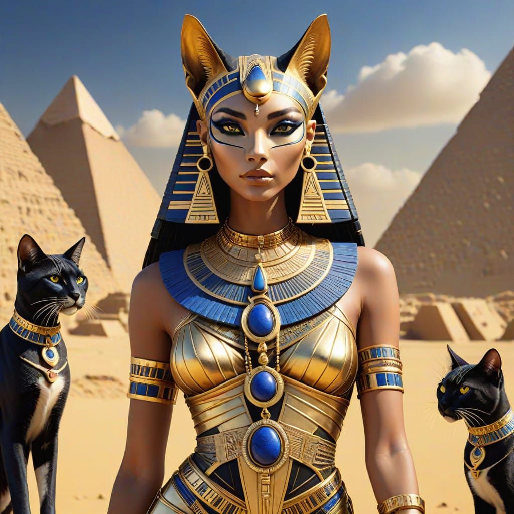 Goddess Bastet: Egyptian Revival Fashion Model