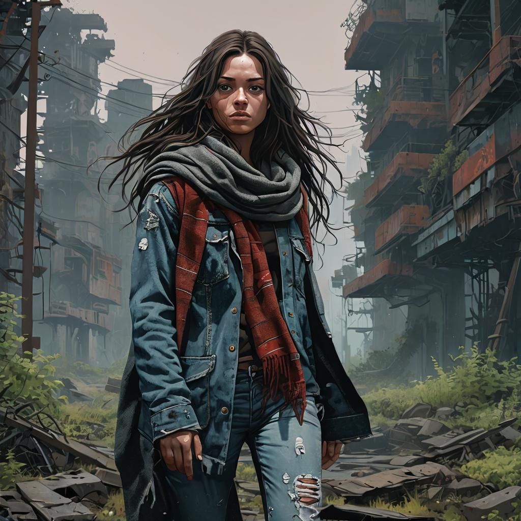 Lakota Girl in Post-Apocalyptic Wasteland, Neo-Noir Style