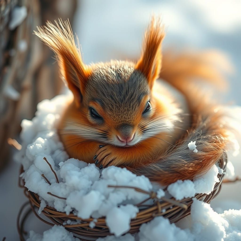 Winter Wonderland Squirrel in Snowy Slumber