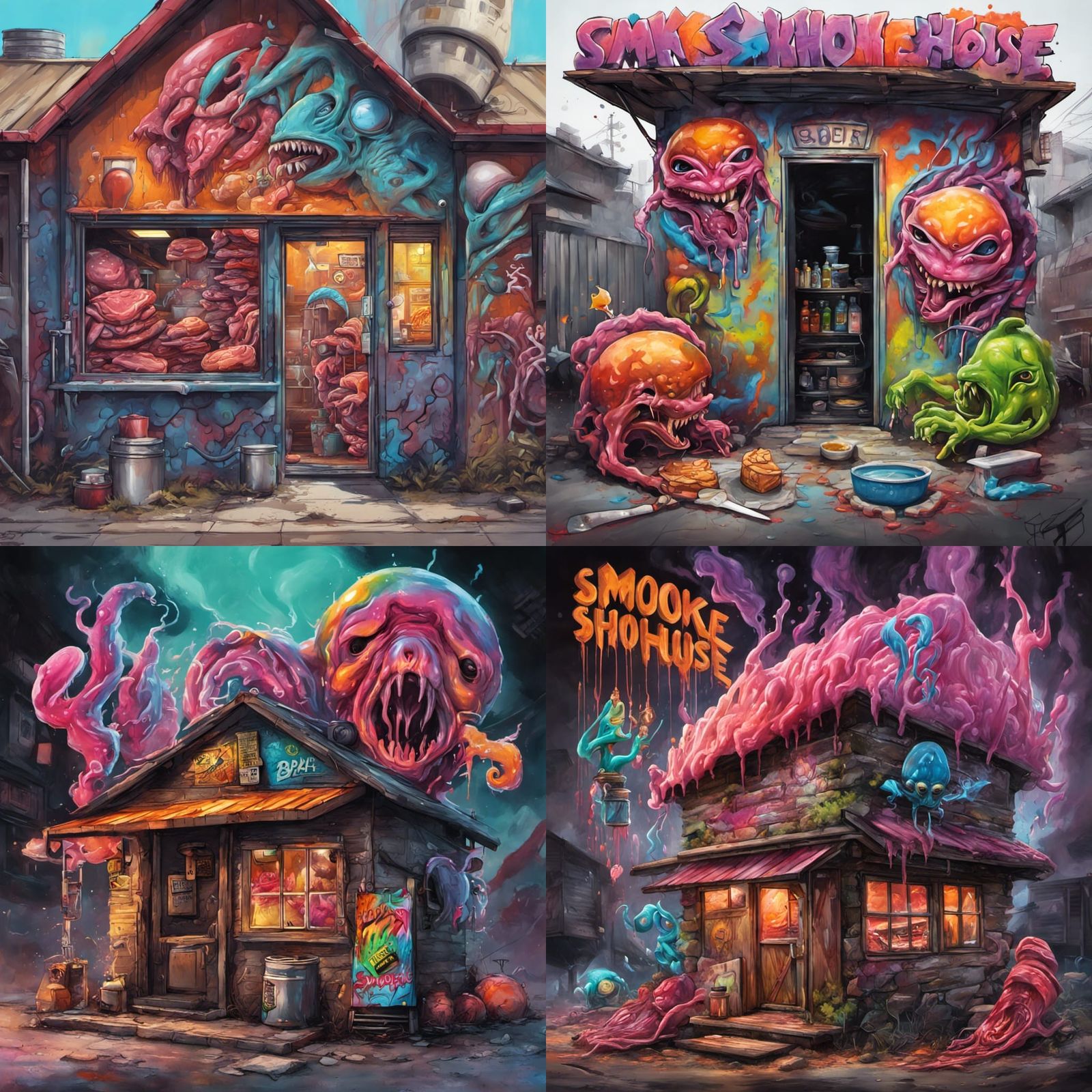 Alien Meat BBQ Shack in Graffiti Art Style