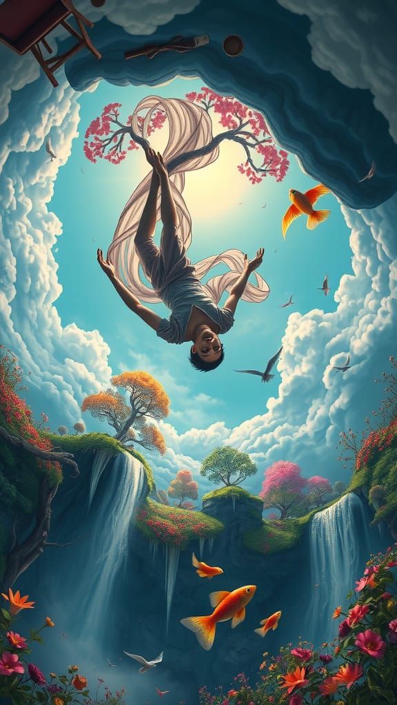 Surreal Upside-Down World in Vibrant, Swirling Colors