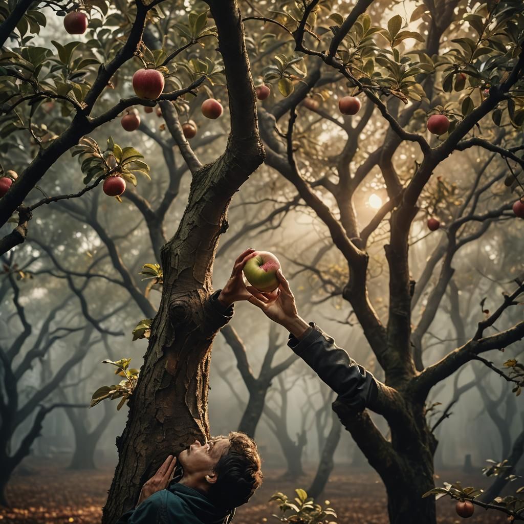 Person Reaching for Apple: Hyperrealistic Photography
