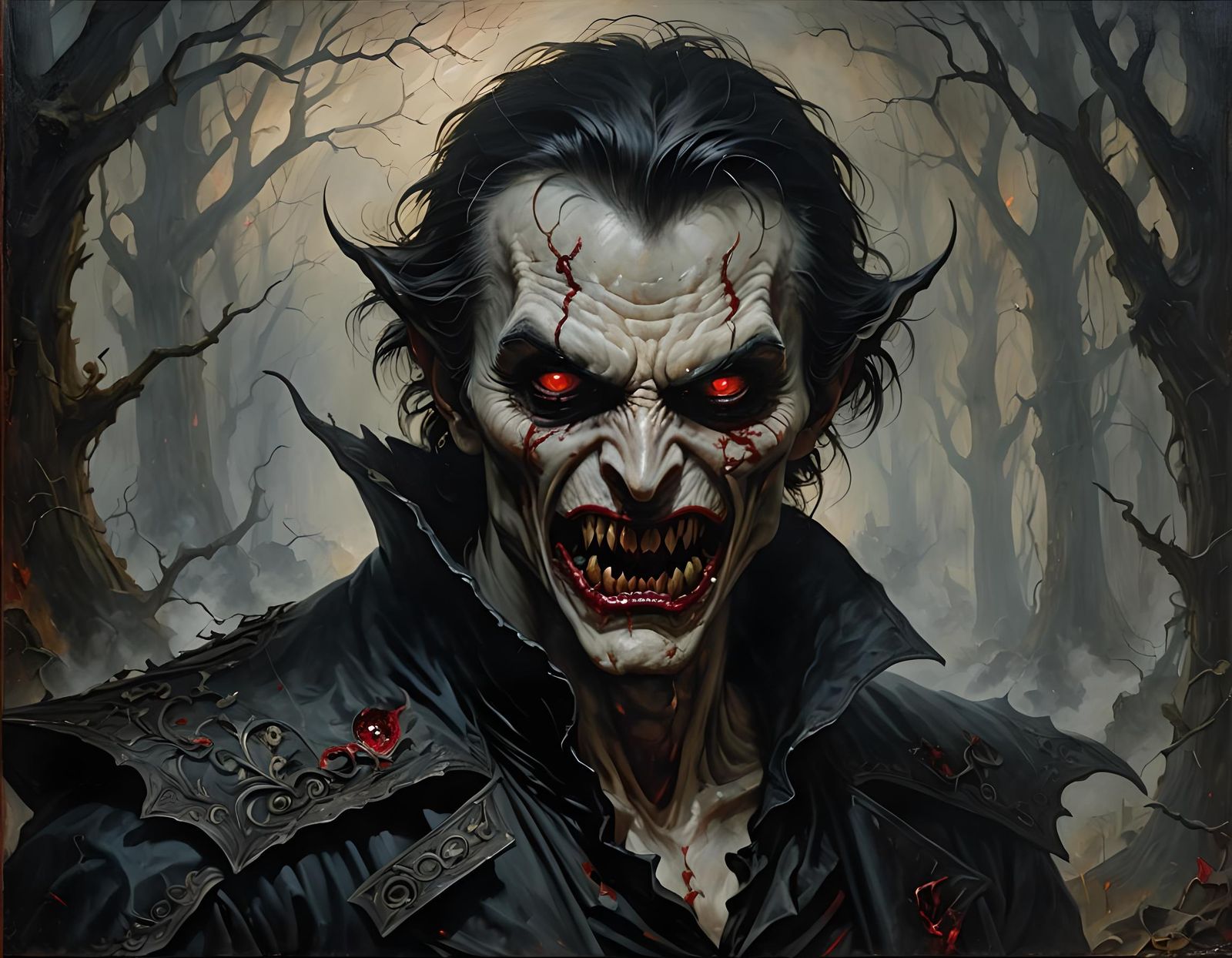 Terrifying Shadow Vampire in Ethereal Oil Painting Style