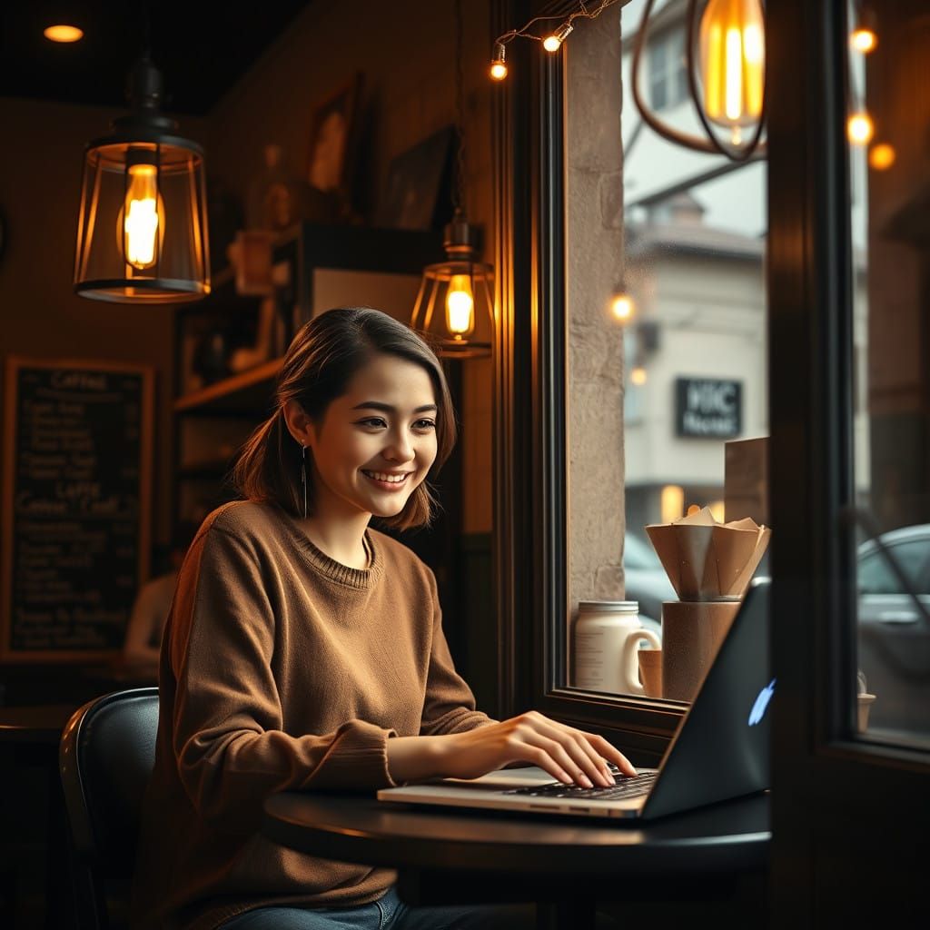 Cozy Coffee Shop in Warm, Rich Lighting