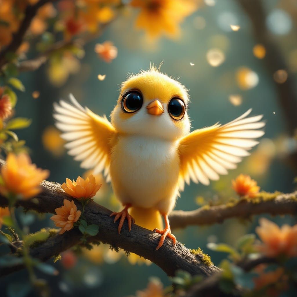 Songbird in Candyland Forest: Hyperrealistic Digital Art