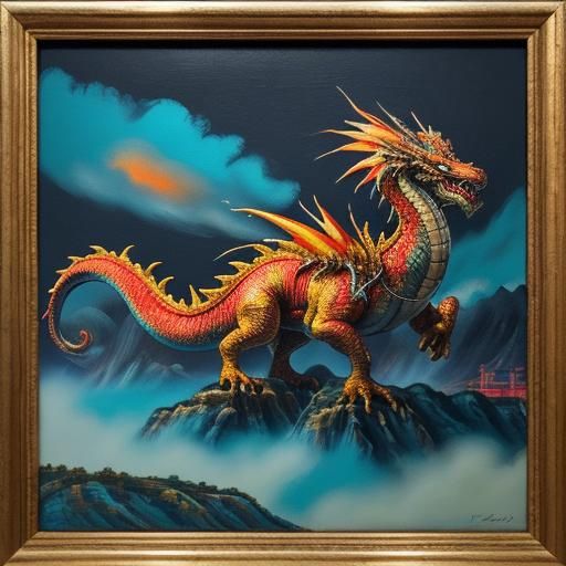 Fiery Chinese Dragon Over Imperial City, Surreal Art