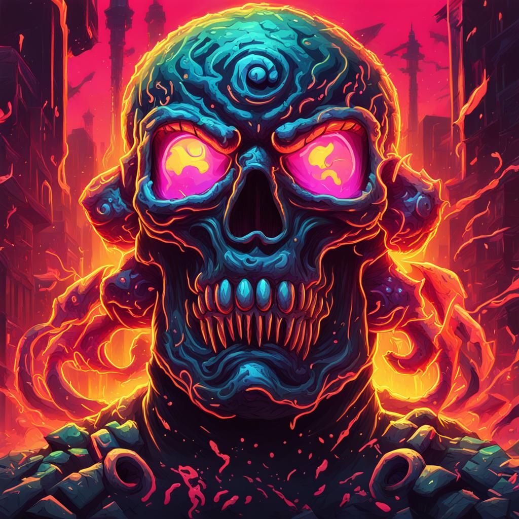 Vibrant Neon Hell Splash Art Illustration