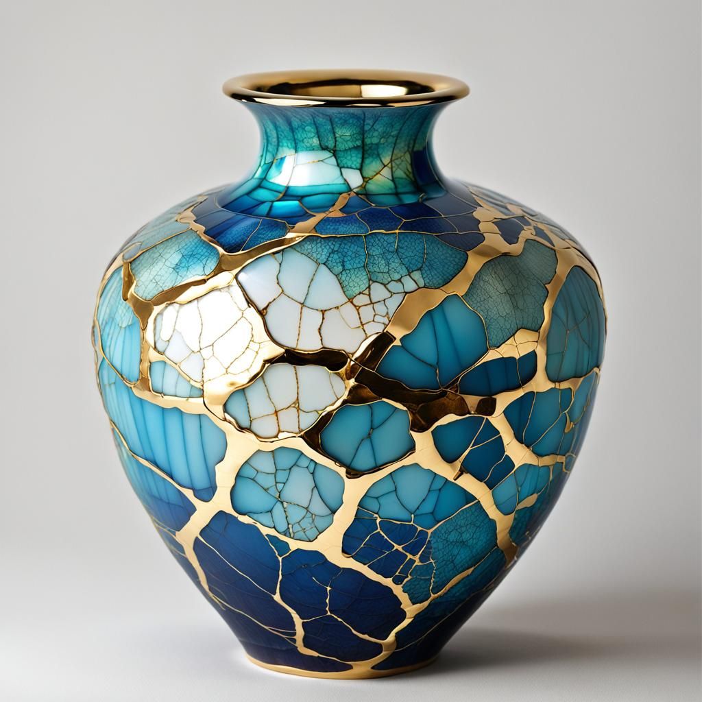 Opalescent Kintsugi Vase with Flowing Gold