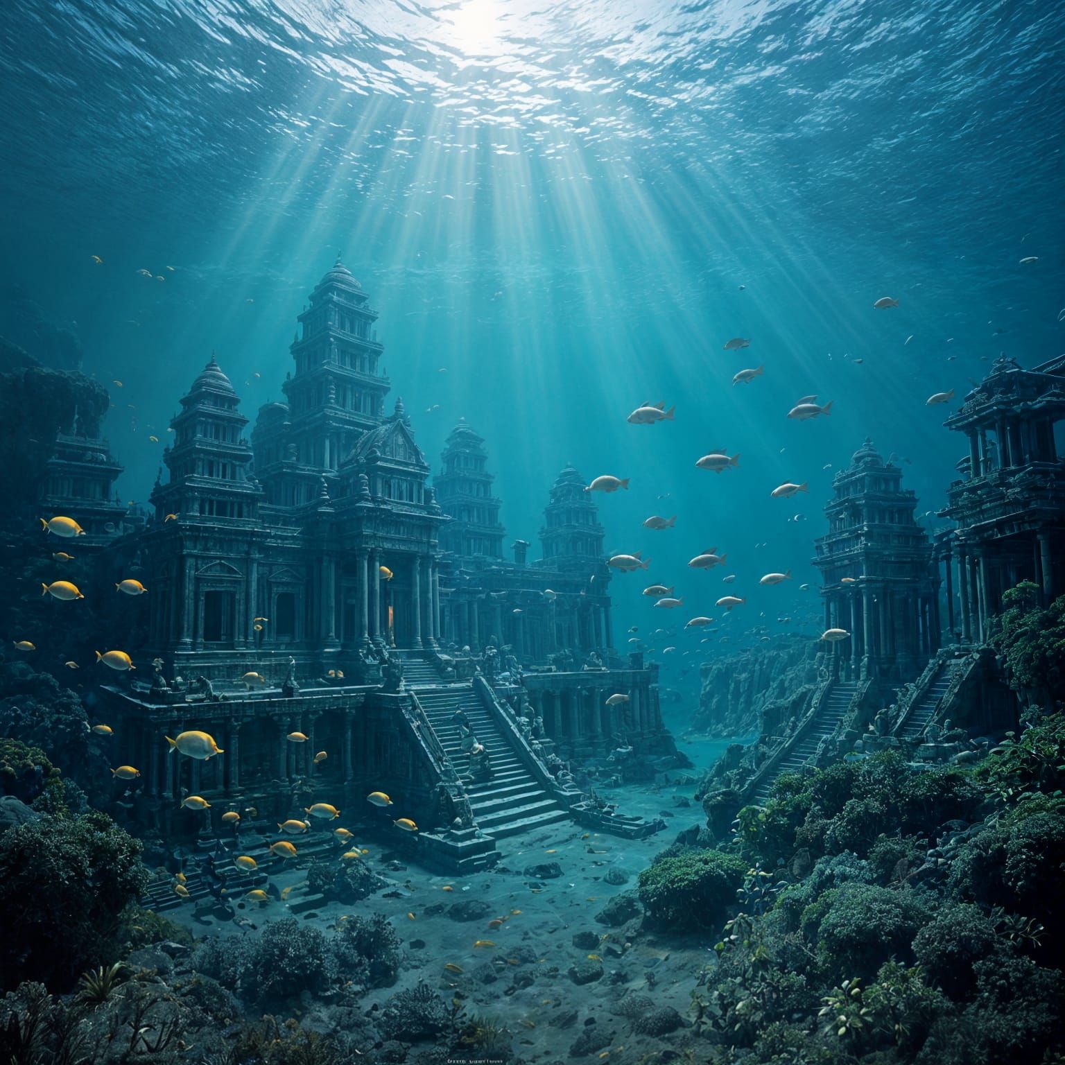 Sunken Lemurian Temples and Ocean Life