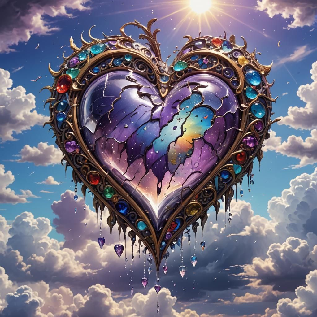 Purple Broken Heart Gazing at Sky in Digital Art