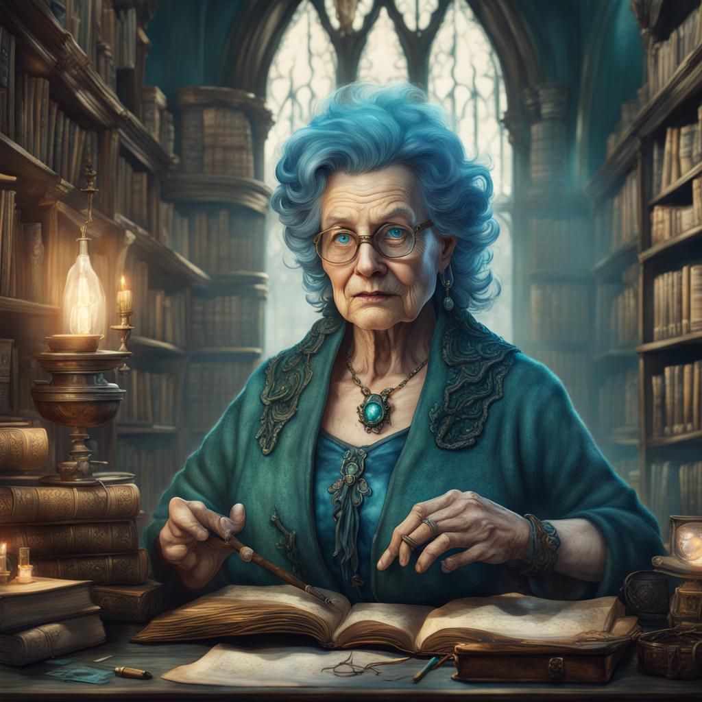 Magical Librarian in Watercolor Fantasy Art