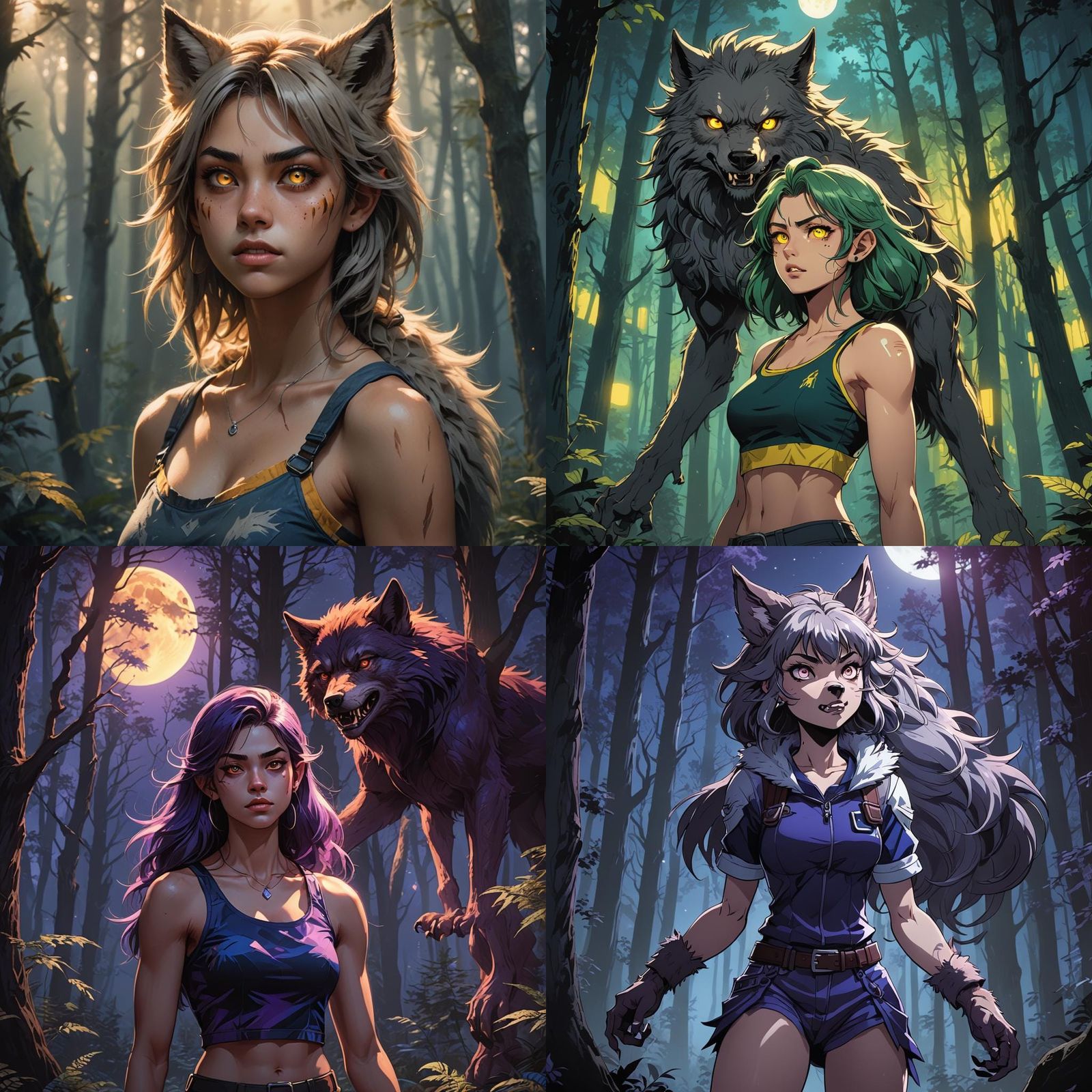 Cute Strong Werewolf Girl in Anime Style