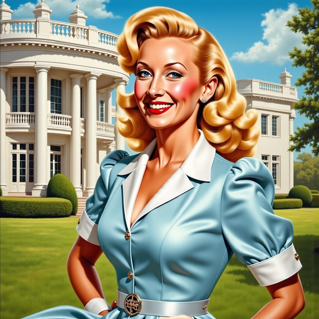Elegant Blonde in 1950s Style Oil Painting