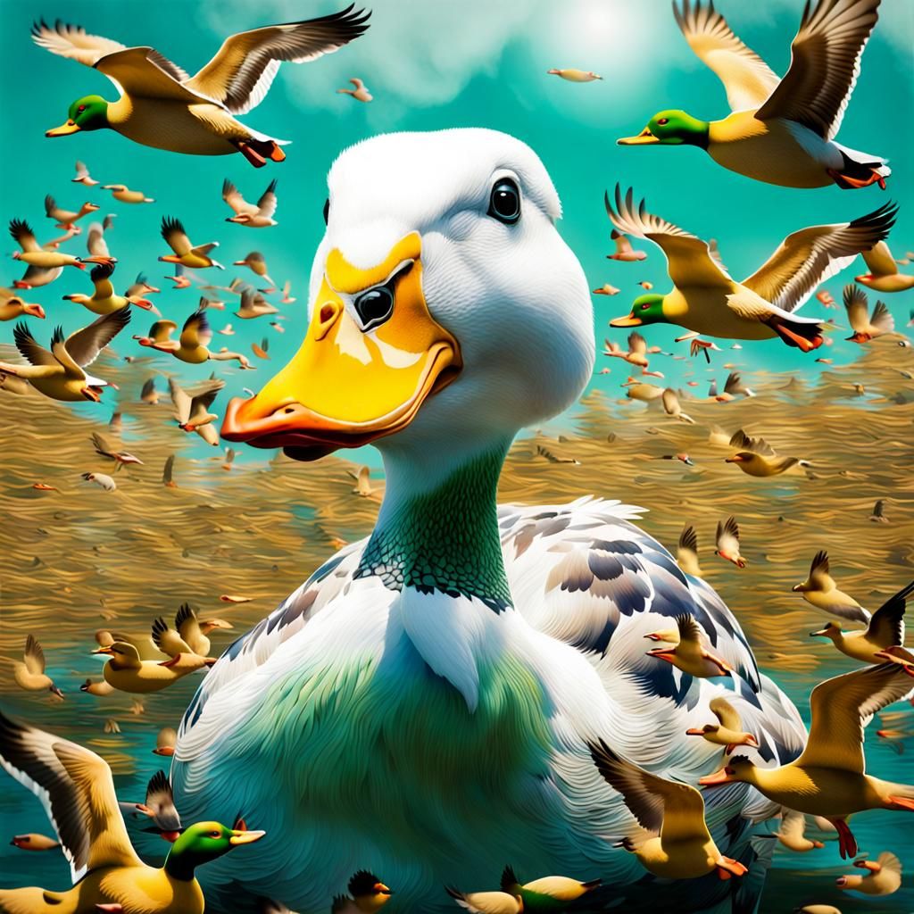 Surreal Duck Double Exposure in Dali Style