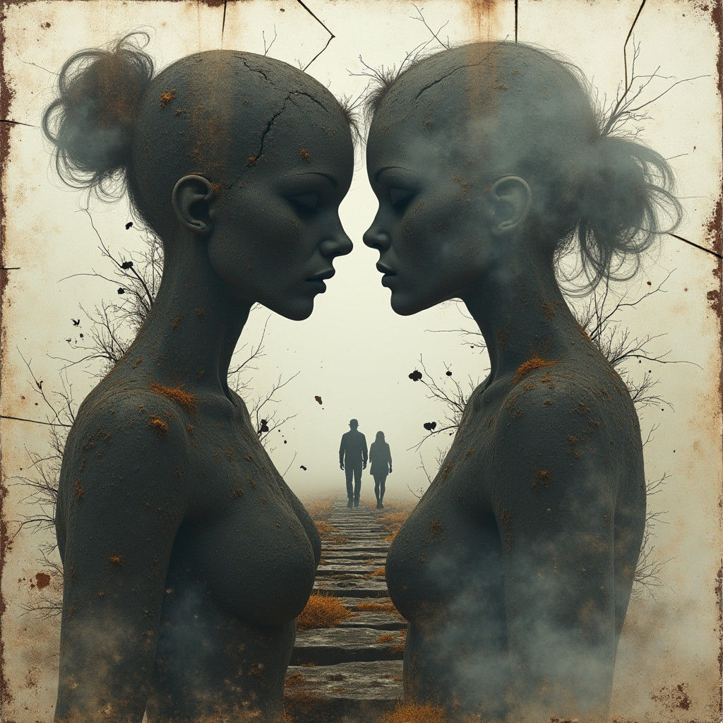 Anime Monster Silhouettes in Dystopian Wasteland