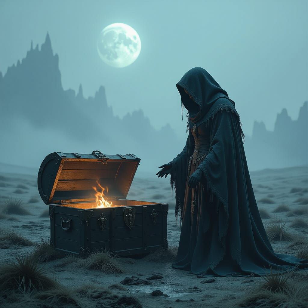 Mystical Sorceress and Ancient Treasure Chest