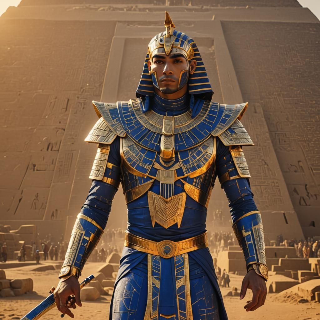 Futuristic Android Pharaoh with Egyptian Pyramids