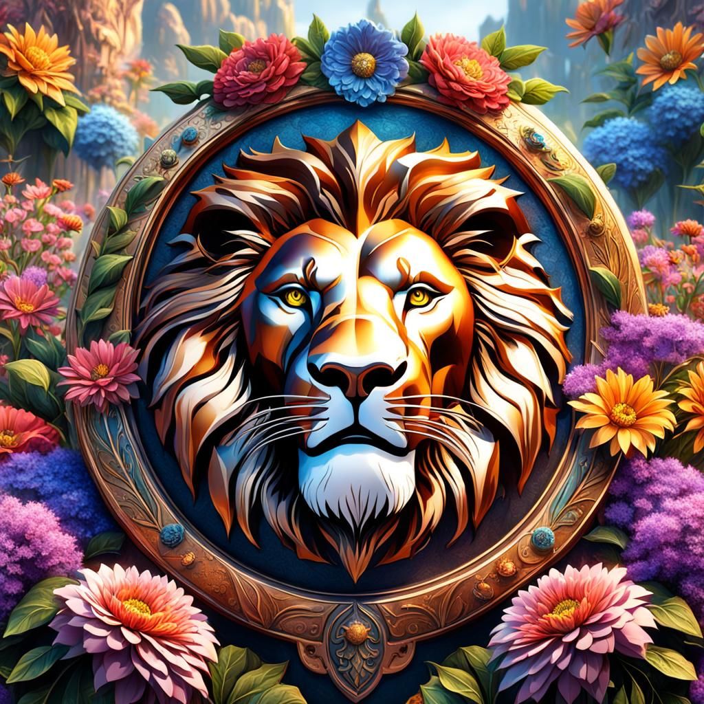 Lion Face and Flowers: Detailed Matte Painting